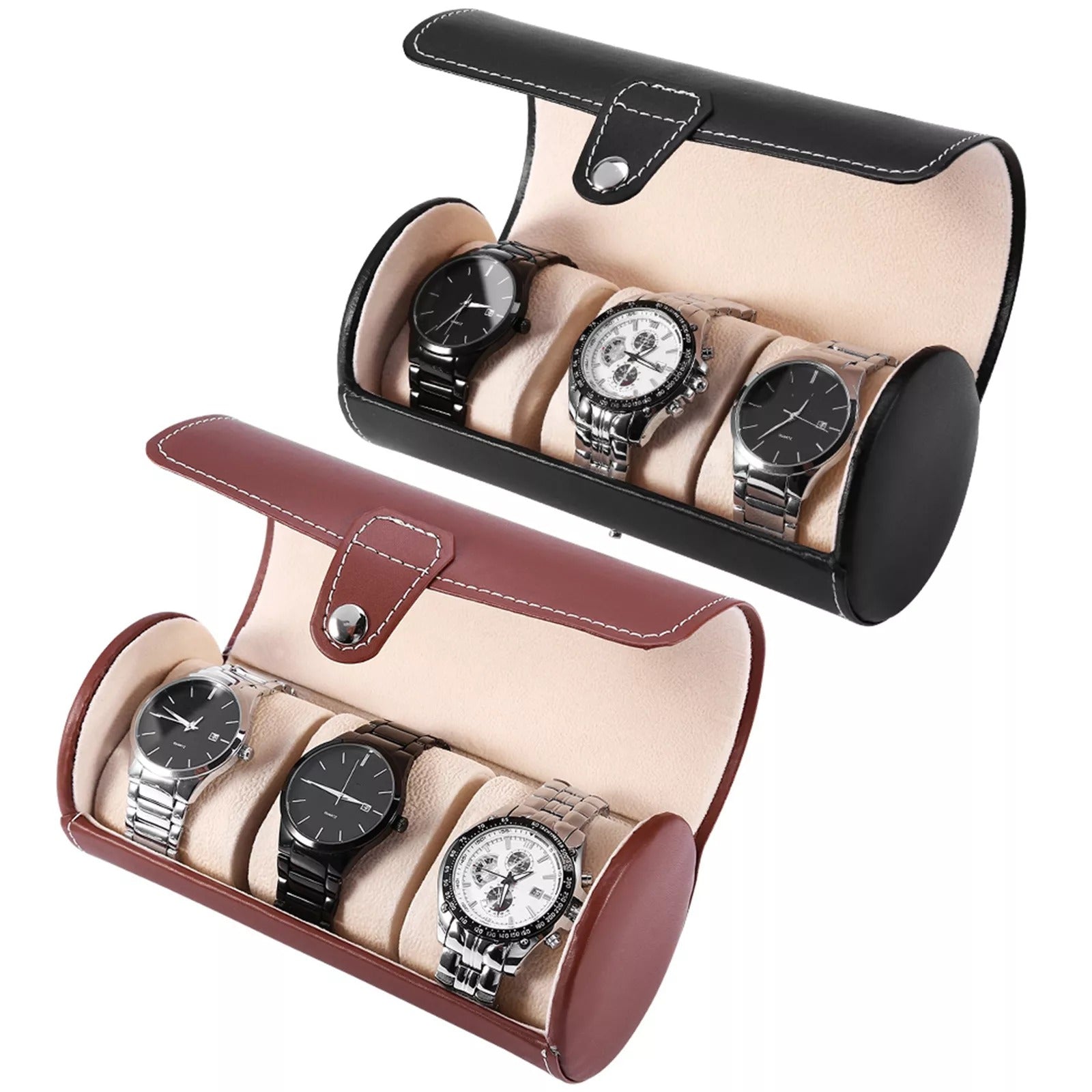 CURREN Original Brand Portable Vintage Leather Display Collection Storage 3 Grids Watch Organizer Box