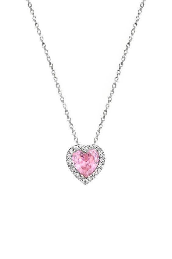 Heart Shape Pave Pink Necklace