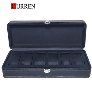 CURREN Original Brand Black PU Leather Display Collection Storage 6 Grids Watch Organizer Box