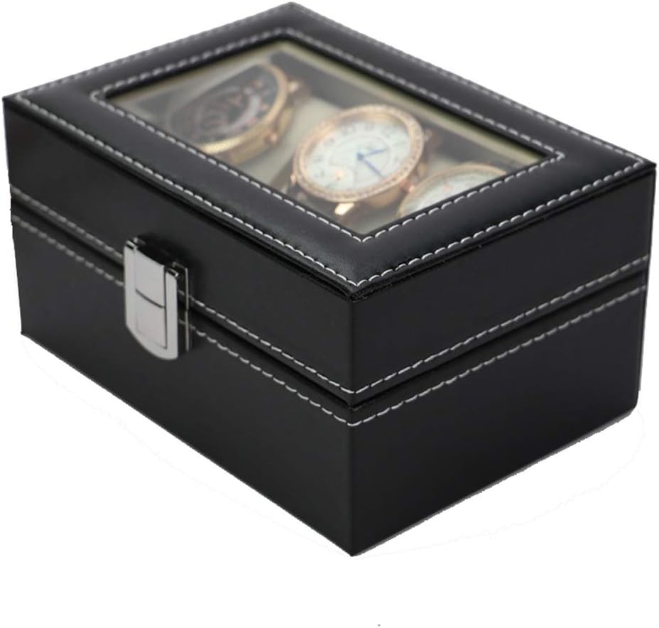 CURREN Original Brand Black PU Leather Display Collection Storage 3 Grids Watch Organizer Box