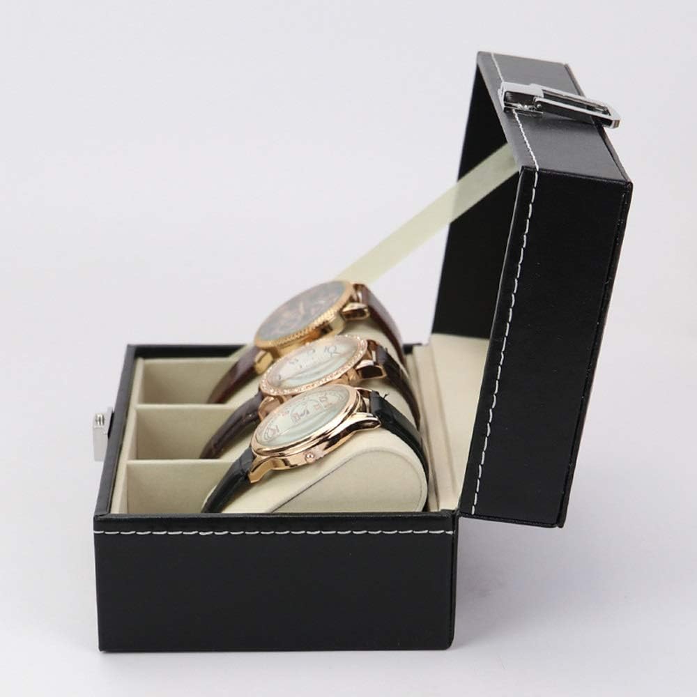 CURREN Original Brand Black PU Leather Display Collection Storage 3 Grids Watch Organizer Box