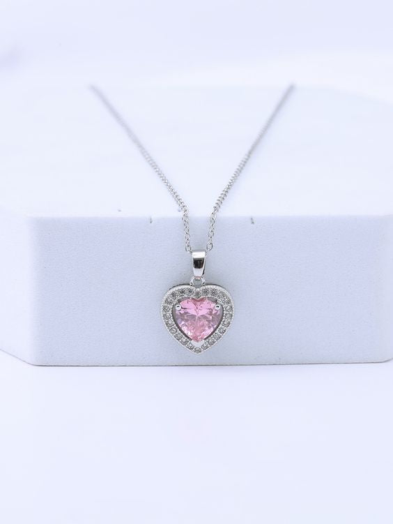 Heart Shape Pave Pink Necklace