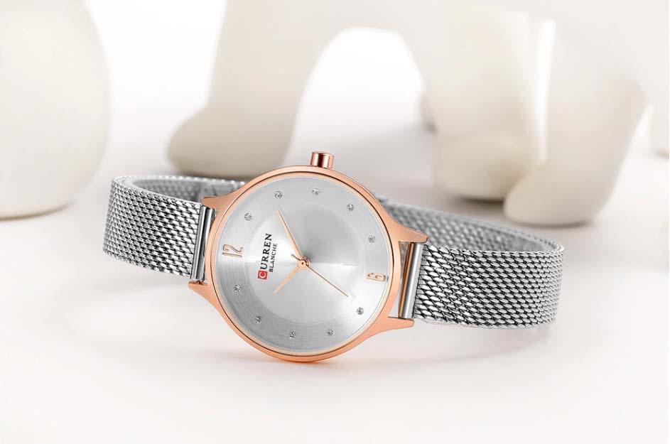 CURREN Original Brand Mesh Band Wrist Watch For Women With Brand (Box & Bag)-9036