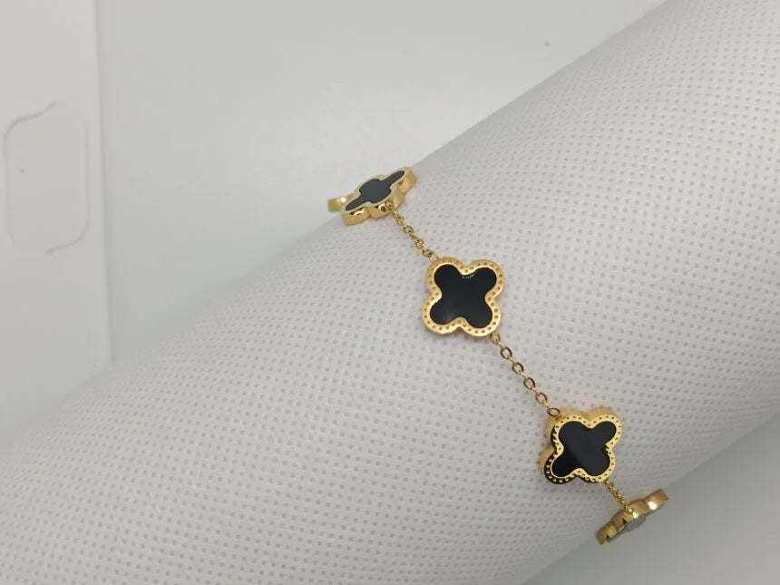 Classic Black Four Leaf Link Bracelet for Women a2z