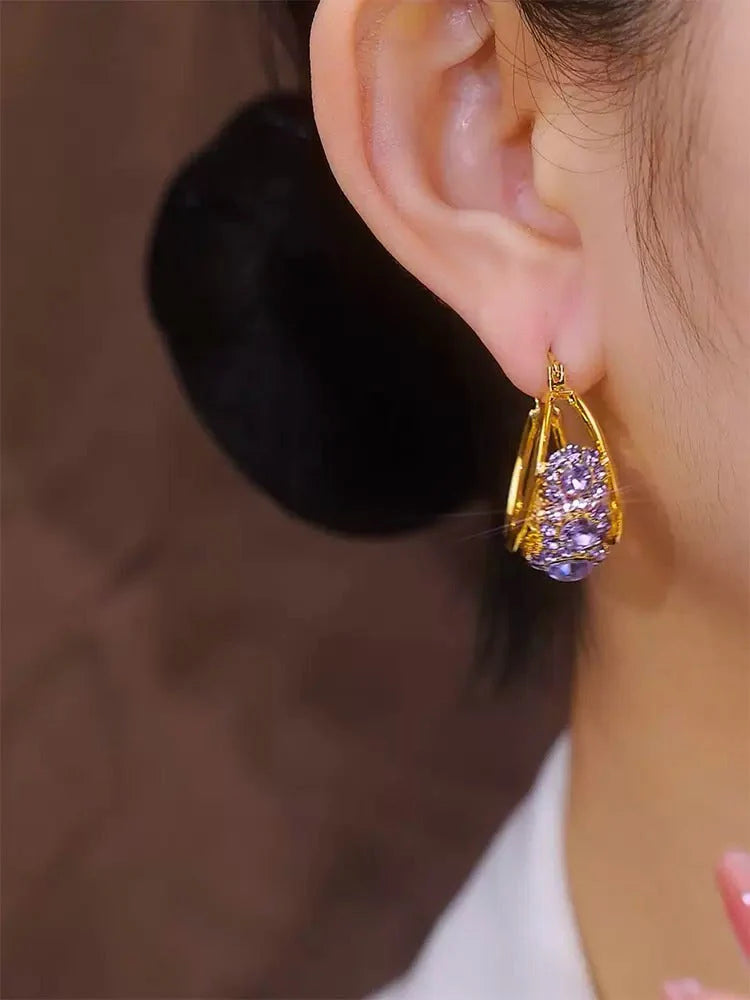 Diamond zircon earrings(gold plated)