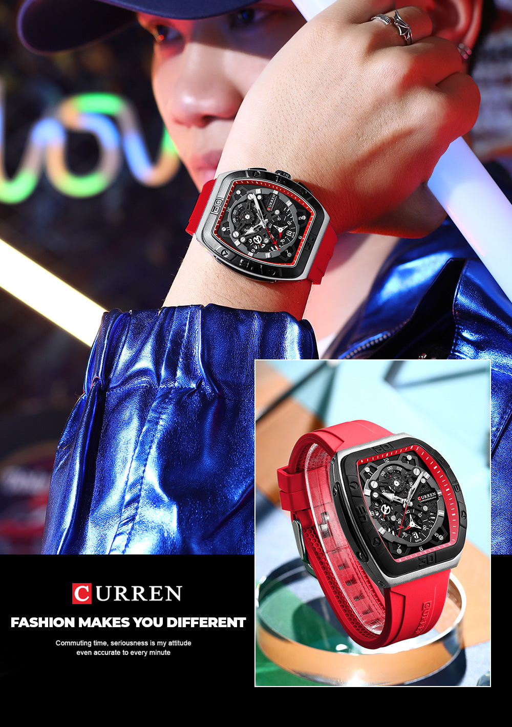 CURREN Original Brand Rubber Straps Wrist Watch For Men With Brand (Box & Bag)-8443