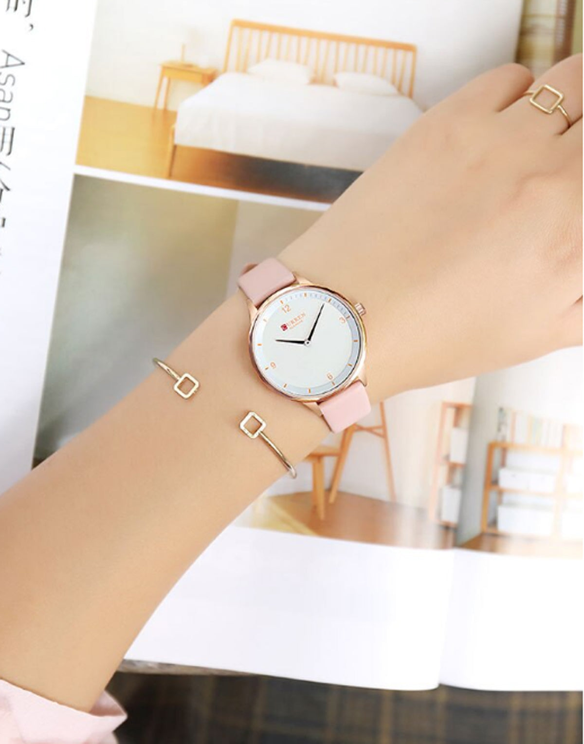 CURREN Original Brand Slim Leather Strap Wrist Watches For Women With Brand (Box & Bag)-9039