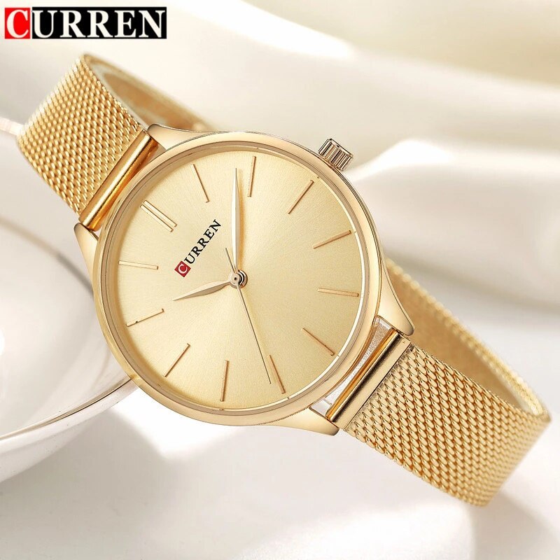 CURREN Original Brand Mesh Band Wrist Watch For Women With Brand (Box & Bag)-9024