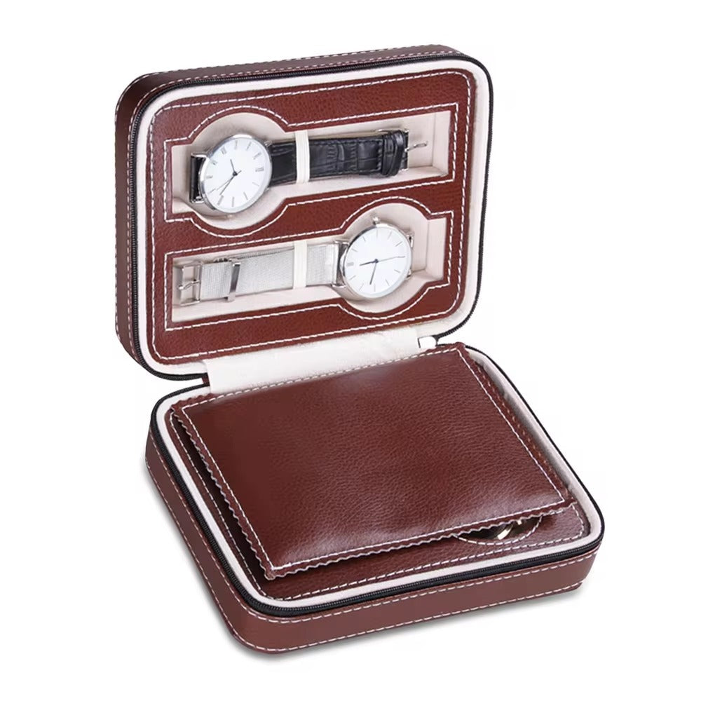 CURREN Original Brand Portable Vintage Leather Display Collection Storage 4 Slots Watch Organizer Box