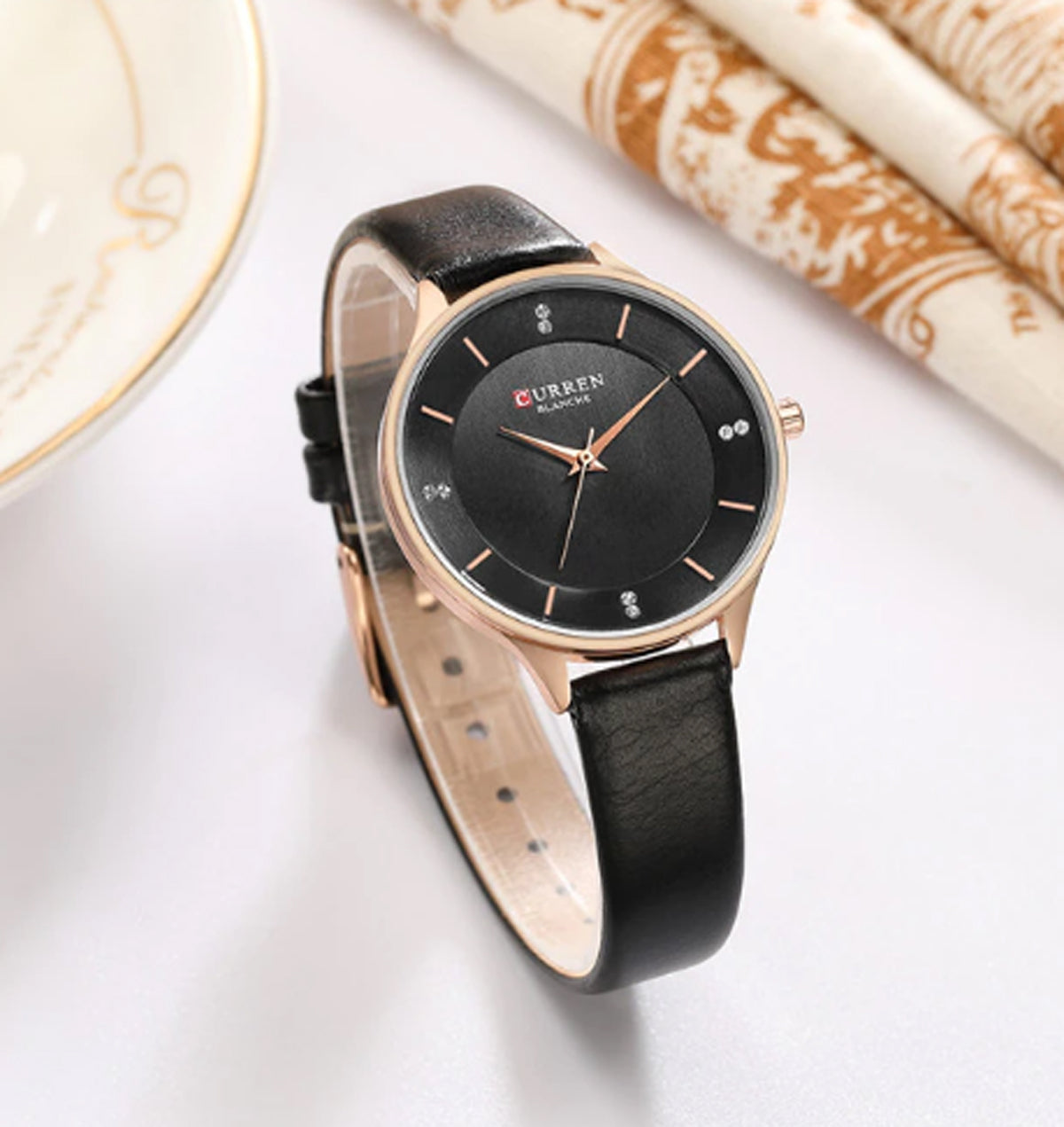 CURREN Original Brand Slim Leather Strap Wrist Watches For Women With Brand (Box & Bag)-9041