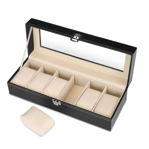 CURREN Original Brand Black PU Leather Display Collection Storage 6 Grids Watch Organizer Box